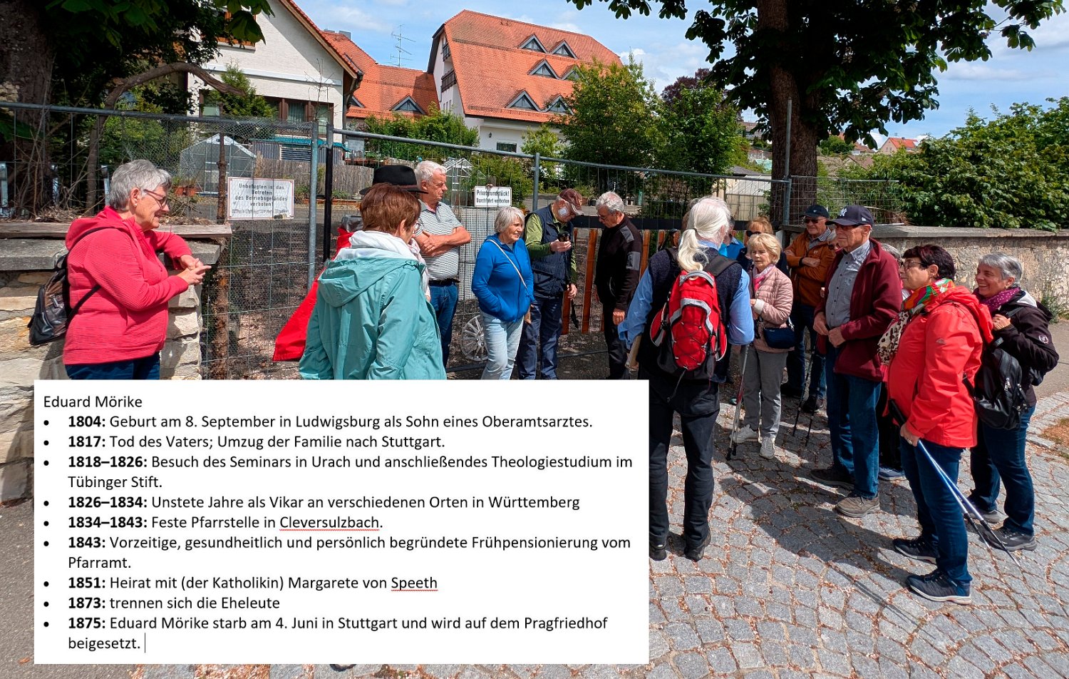 260519_Sen_Moerikeweg_04a.jpg - Der Dichter, der auch Pfarrer war – so könnte man Eduard Mörike in einer Kurzformel beschreiben. Seine Leidenschaft galt der Dichtung, mit dem geistlichen Amt hatte er Mühe. Nicht, weil es ihm an Glaubensgewissheit gemangelt hätte, sondern weil ihm die pfarramtlichen Aufgaben nicht lagen.